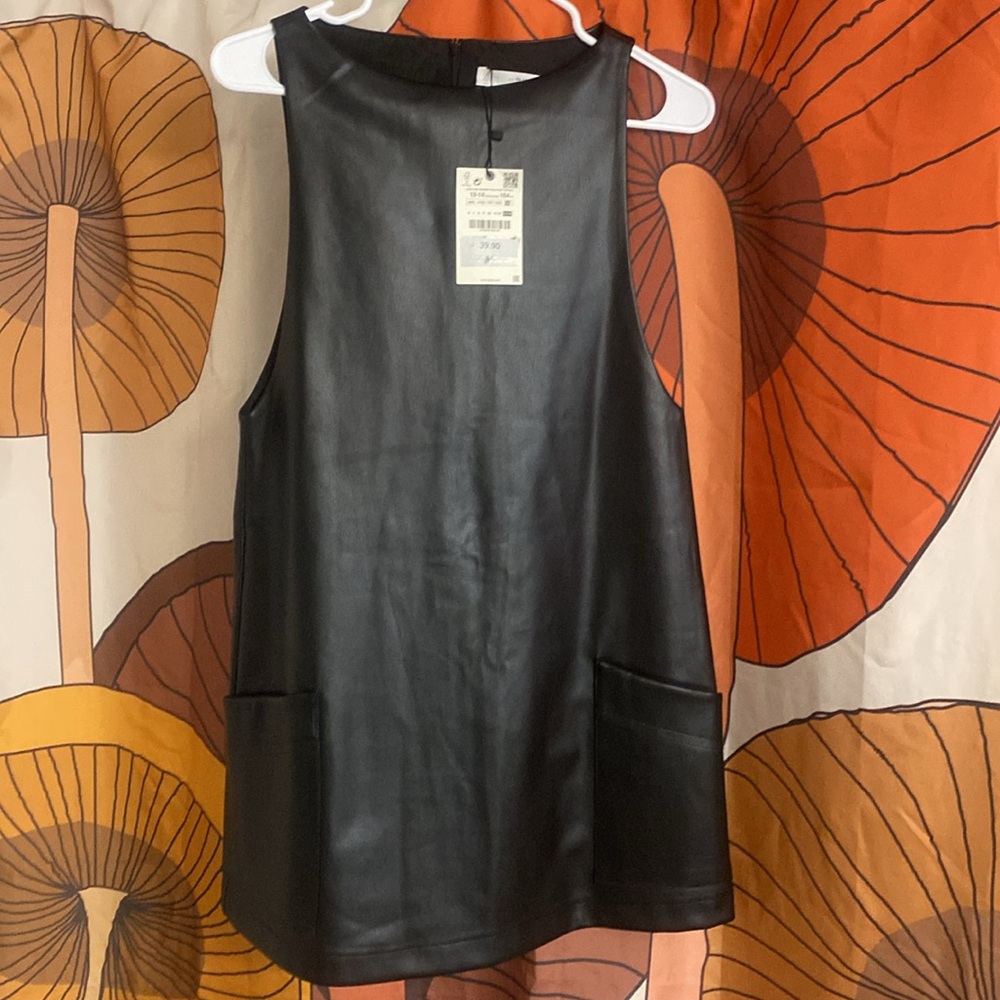 NWT ZARA faux leather pinafore dress